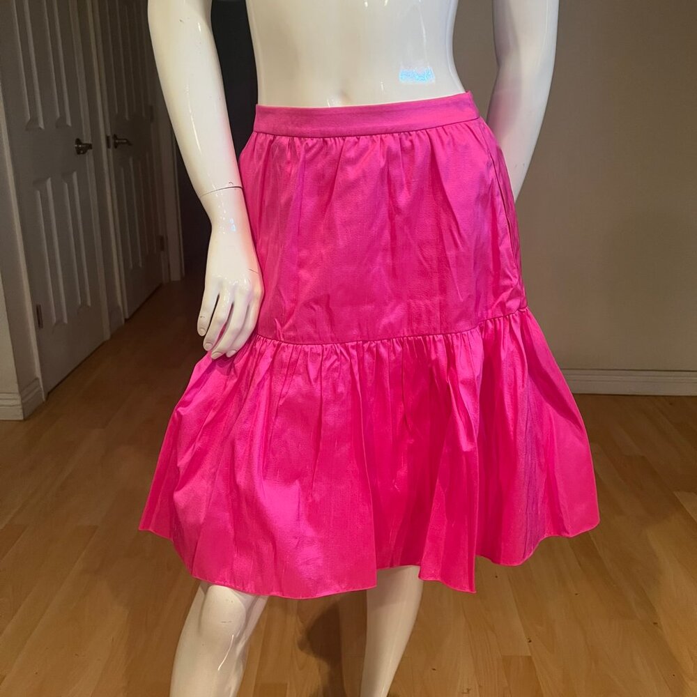 $755 NWT RALPH LAUREN BLACK LABEL SILK TAFFETA HOT PINK FLARED SKIRT SIZE 12 US